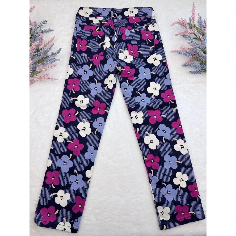 Gymboree Floral Pants Girls 5 Navy Blue Purple Retro Mod Flower Power Slim NWT